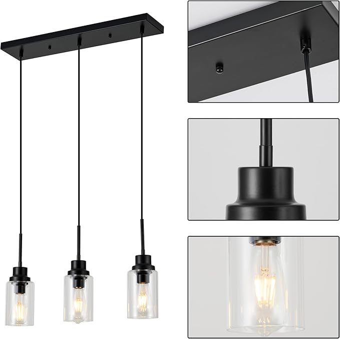 3-Lights Pendant Light Fixtures, Modern Black Kitchen Island Lighting - Image 7