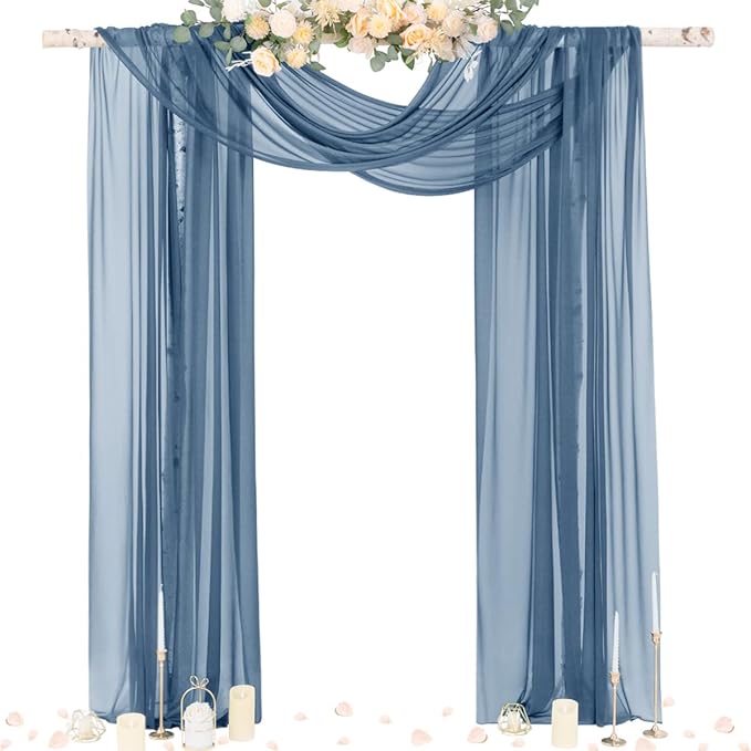 Socomi Wedding Arch Draping Fabric 29" x 20Ft 4 Panels Dusty Blue Sheer Outdoor by Socomi