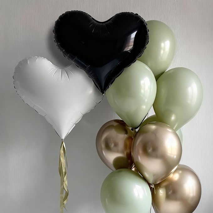 Black White Heart Balloons, 24Inch Large Black Heart Foil Balloons - Image 4