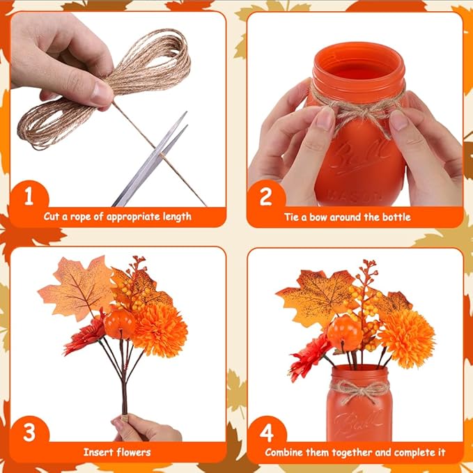 DIYDEC 3PCS Fall Mason Jars 3 * 5Inch Lighting Painted Thanksgiving Tiered Tray - Image 4