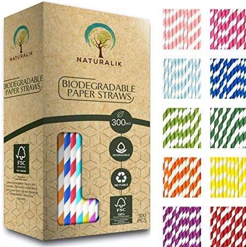 300-Pack Multi-Color Extra Durable Paper Straws by Naturalik