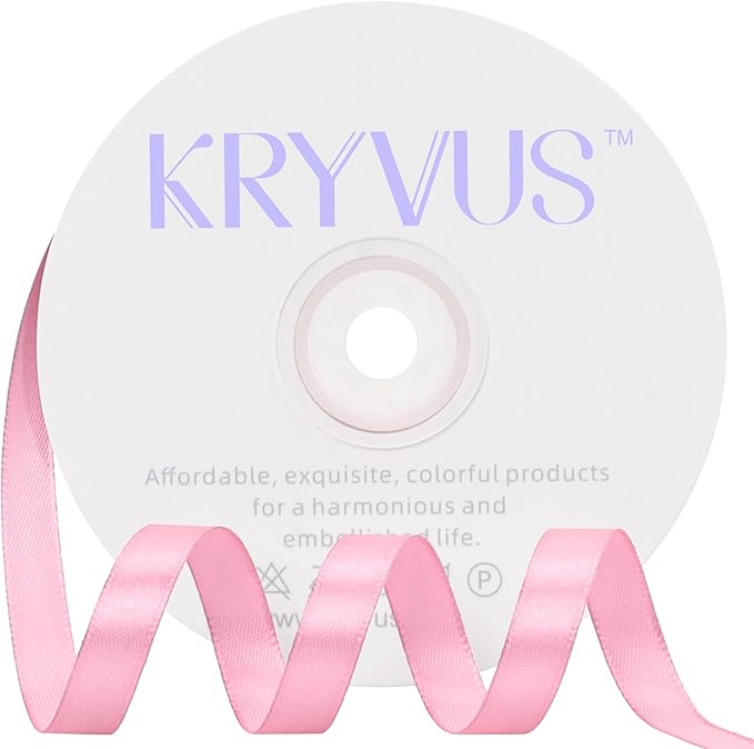 Rose Pink Satin Ribbon 3/8 inch X Continuous 50 Yards, Single Face Polyester by Kryvusribbon