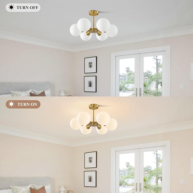KCO Lighting Brushed Gold Sputnik Flush Mount Ceiling Light Mid Century Modern - Image 4