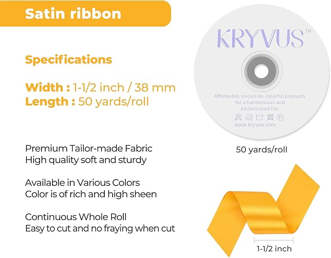 Yellow Satin Ribbon 1-1/2 inch X Continuous 50 Yards, Single Face Polyester - Image 3