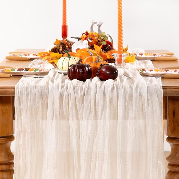 Ivory White Cheesecloth Table Runner 6 Pack Fall Table Runners Boho Gauze 120 - Image 2