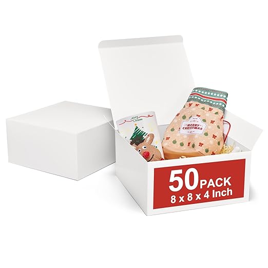 MESHA 8x8x4 Gift Box 50 Pack White Gift Boxes by MESHA