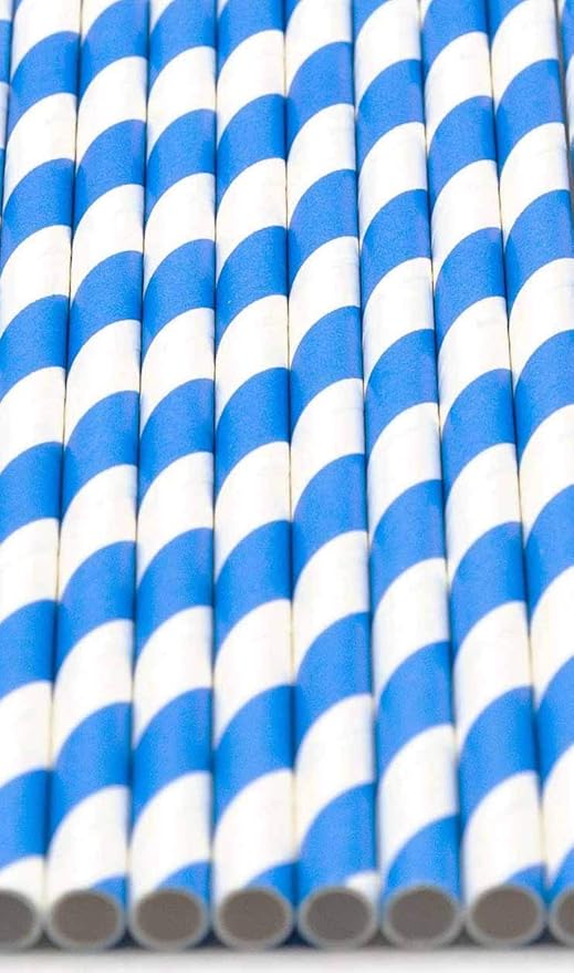Pack of 300 Sky Blue Swirls Biodegradable 4-Ply Paper Drinking Straws - Image 3