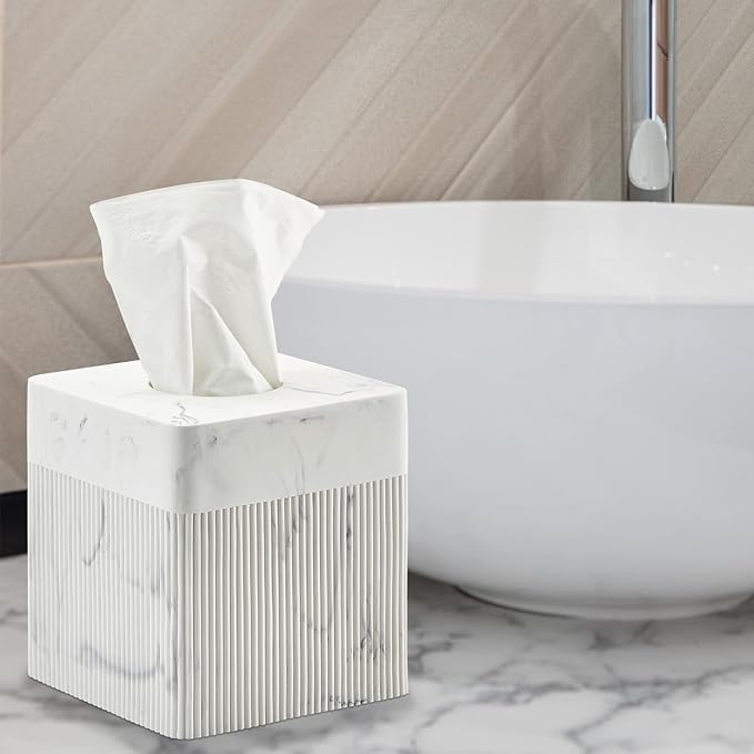 White Tissue Box Cover Square Resin Tissue Holder - Image 3