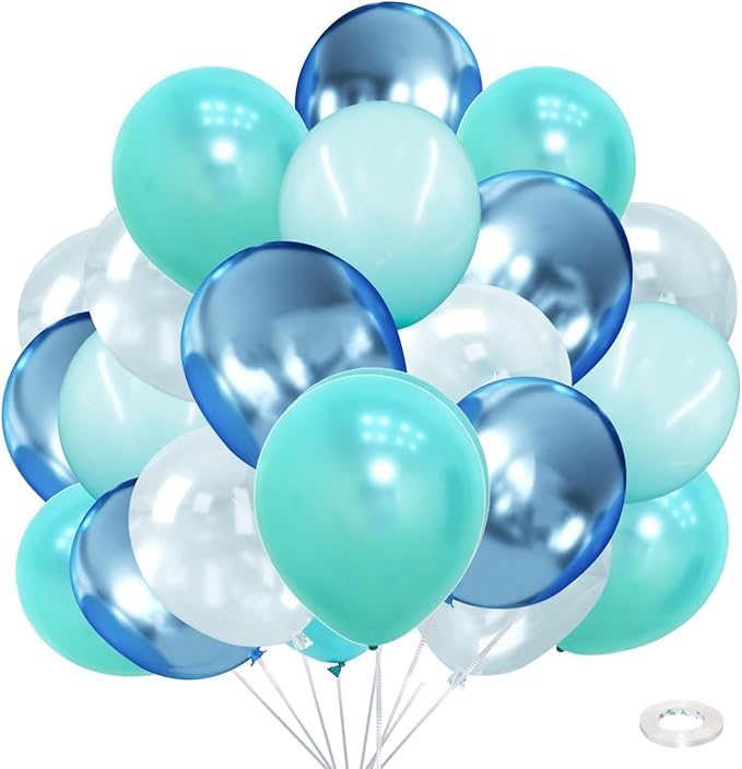 Under the Sea Party Decorations Teal Turquoise Blue Clear Balloons Assorted by Kiwayo
