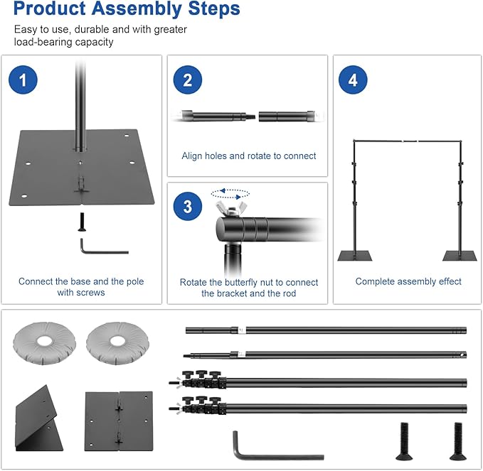 Jiang&Rong Backdrop Stand Kit - 10ft x 8.5ft Adjustable Photo Background Stand - Image 5