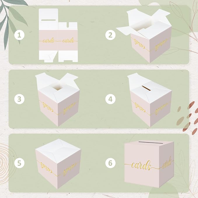 QIKSION Blush Pink Wedding Card Box, Rose Gold Foil Gift Card Box - Image 7