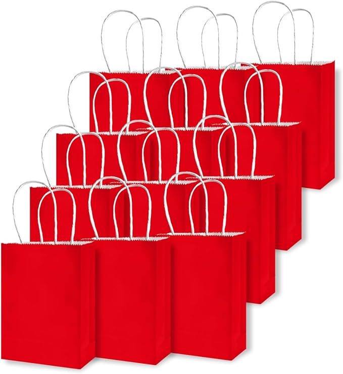 qiqee 50-Packs Red Paper Gift Bags - Image 2