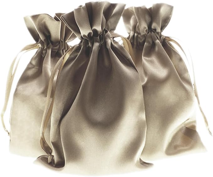 5" x 8" Champagne Satin Gift Bags, Jewelry Bags, Wedding Favor Drawstring Bags by Knitial