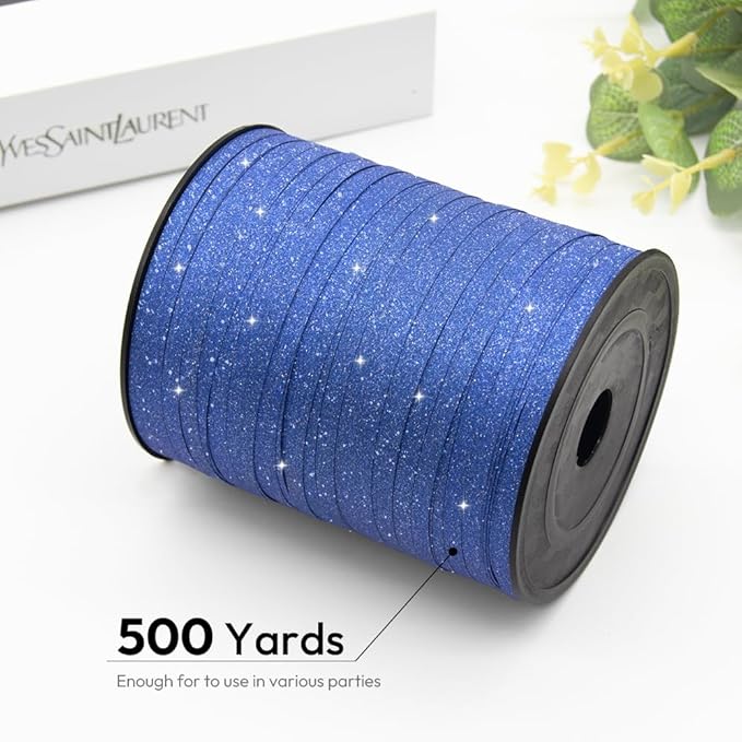 Blue Glitter Curling Ribbon, 1/5" Wide x 500 Yards Christmas Curling Ribbons - Image 2