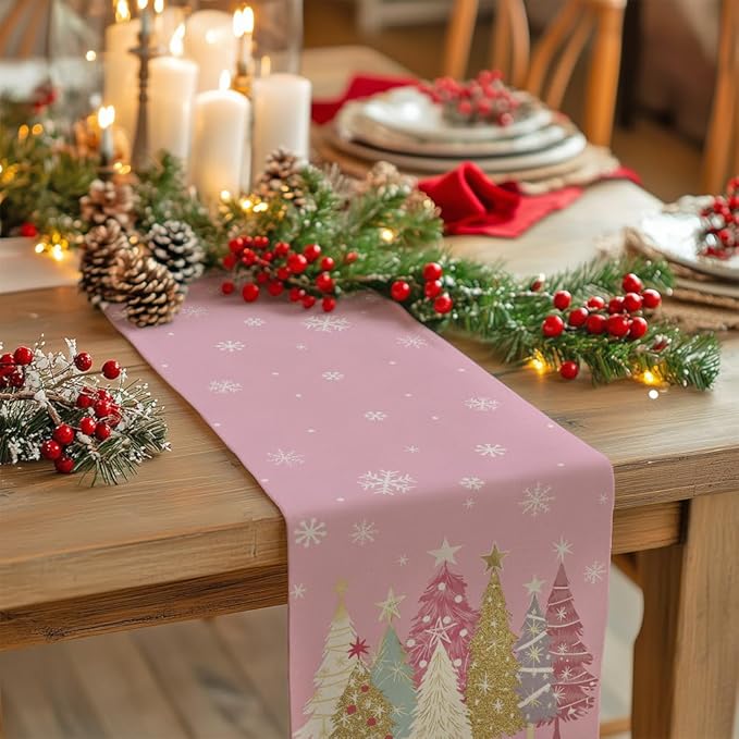 GEEORY Christmas Table Runner 13x72 Inch, Xmas Trees Snowflakes Holiday - Image 2