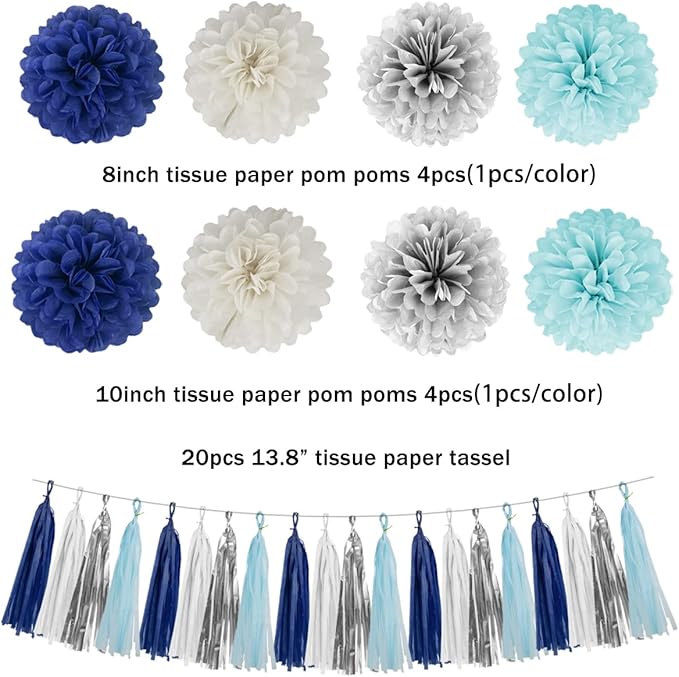 Teal Silver White Navy-Blue Party-Decorations - Image 2