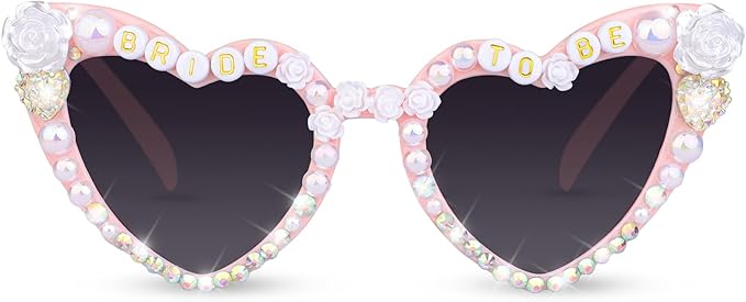 Bride Sunglasses for Bachelorette White Heart Glasses for Bride to Be Gift by Suwaoo