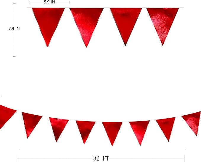 Red Party Decorations Triangle Pennant Banner Flag Dark Red Metallic Fabric - Image 2