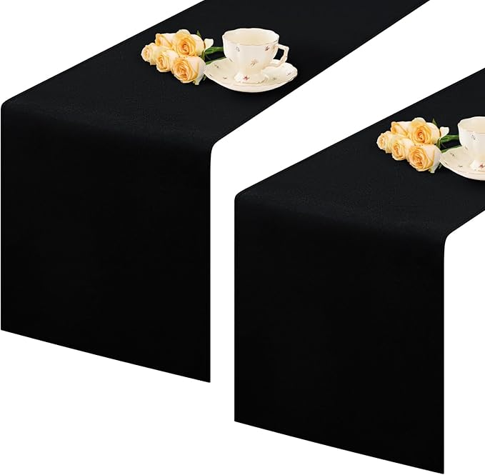 2 Pack Black Small Short Table Runner 12 x 36 Inch Solid Color Runners Coffee by mylacerhome