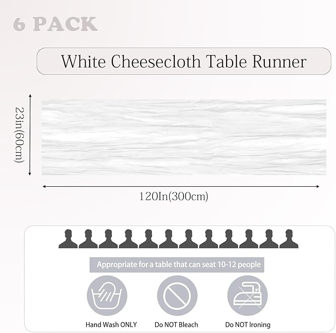 6 Pack White Cheesecloth Table Runner 23x120 inch Rustic Boho Gauze Table - Image 4