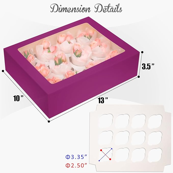 12 Cupcake Containers 10-Packs Deep Purple Cupcake Box Cupcakes Carrier - Image 7