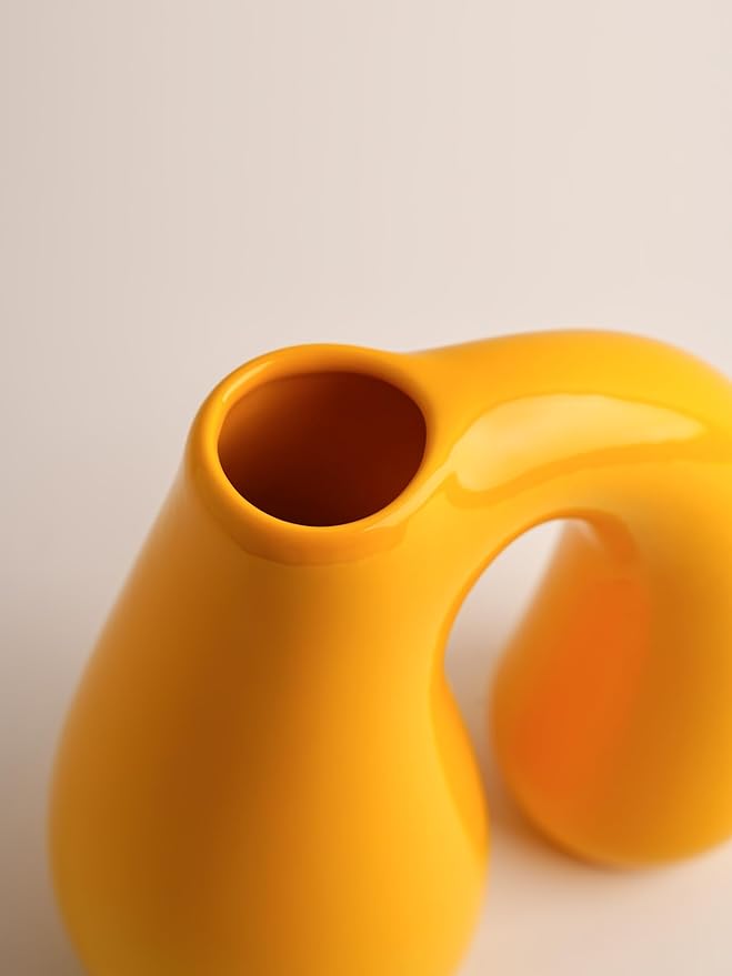 Yellow Ceramic Vase – Glossy Modern Sculptural Décor, Arch Handle Artistic - Image 6