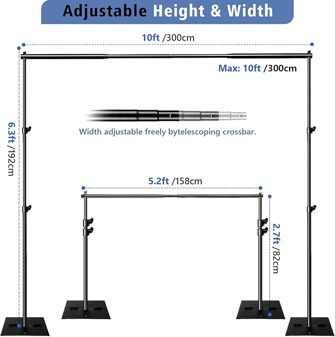 SLOW DOLPHIN Pipe and Drape Photography Backdrop Stand Kit Adjustable Photo - Image 2