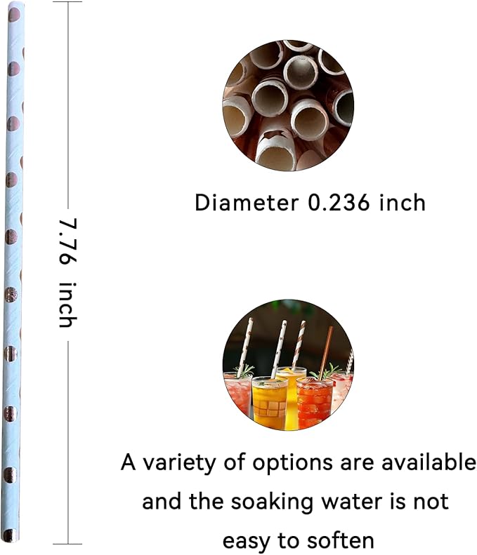 YAOSHENG Pink & Gold Paper Straws Disposable, 100% Biodegradable Multi-Pattern - Image 6