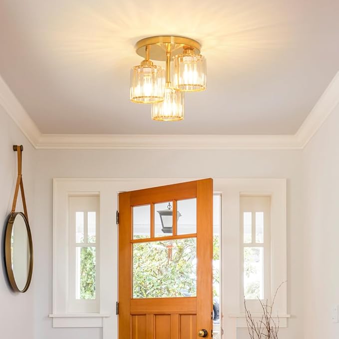 Modern Semi Flush Mount Ceiling Light, 3-Light Crystal Close to Ceiling Light - Image 2