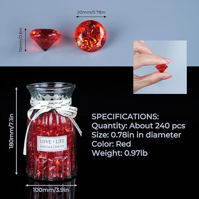 Acrylic Diamond Fake Gems Vase Filler, Babenest 240pcs 3/4 Inch Faux Diamonds - Image 4