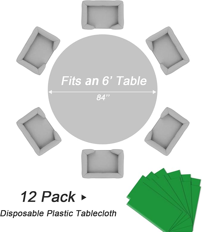 QIKSION Green Round Tablecloth 12 Pack, 84 Inch Plastic Table Cover Disposable - Image 5