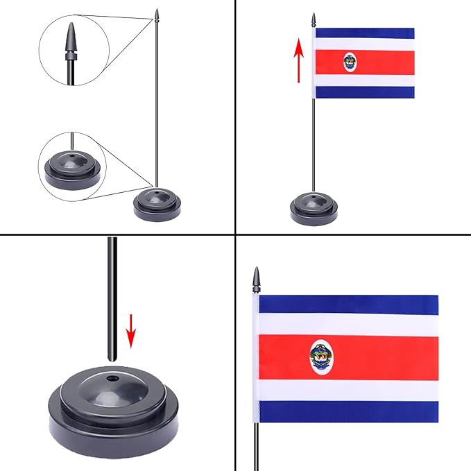 WXTWK 2 Pack Costa Rica Flag Costa Rica Deluxe Desk Flag Set - Image 3