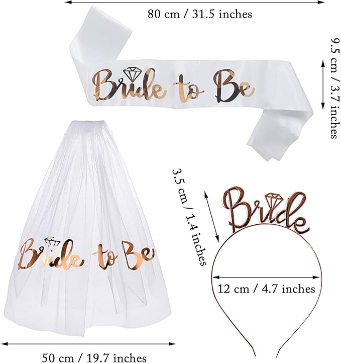 3 Pack Bride to Be Decorations Set, Bride to Be Sash, Bride Headband Tiara - Image 2