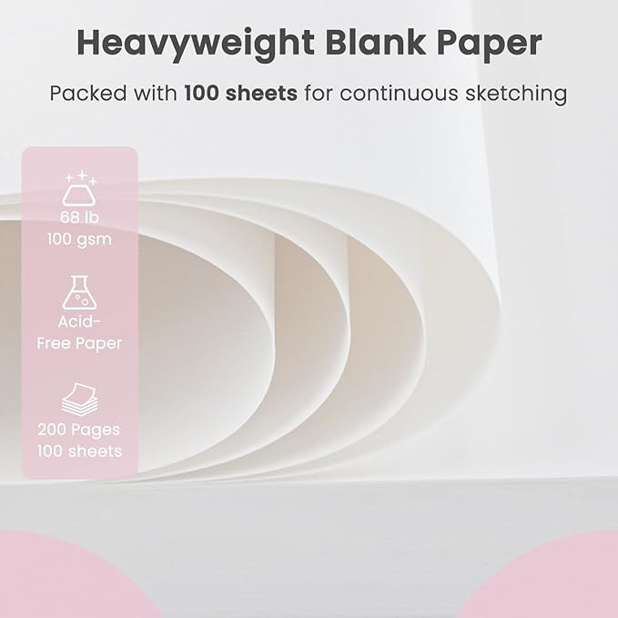 9"x12" Sketchbook Pink, 1 Pack-100 Sheets Cute Sketchbook - Image 3