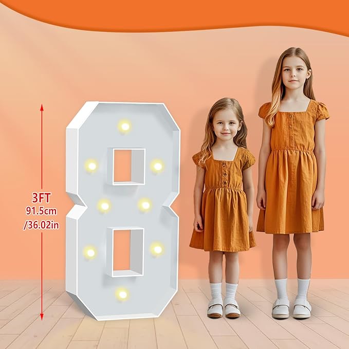 3ft Marquee Numbers, Light Up Numbers 8, 0-9 Warm Yellow LED Light Up Sign - Image 2