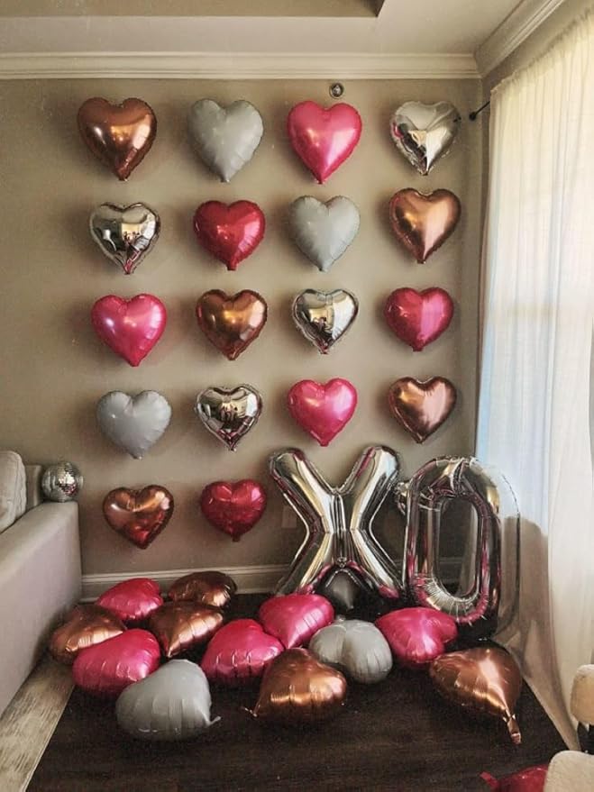 Rose Red Silver Heart Balloons, 18 Inch Light Pink and Silver Heart Shaped - Image 6