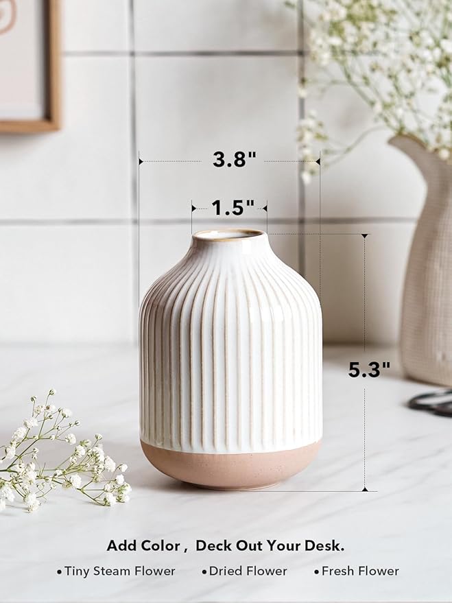 Small Boho Vase for Decor, Rustic Farmhouse Vase for Pampas Grass, Ceramic - Image 3