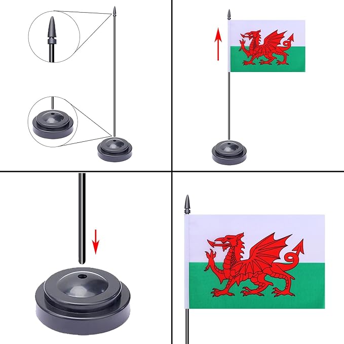 WXTWK 2 Pack Welsh Flag Welsh Deluxe Desk Flag Set - Image 3