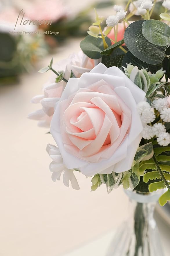 Floroom Artificial Flowers 50pcs Real Looking Blush Shades Foam Fake Roses - Image 3