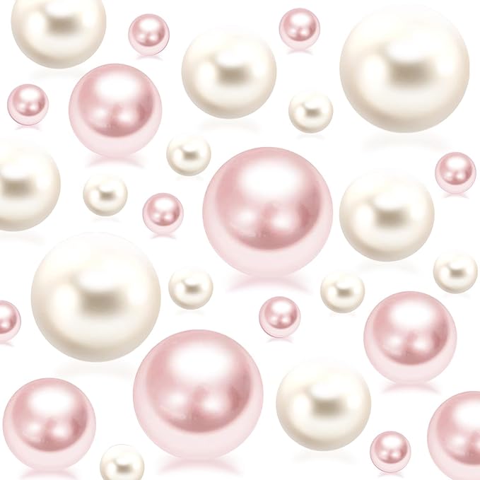 150Pcs Cream&Pink Polished No Hole Faux Pearl Beads by Cusmation