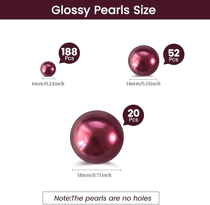 260Pcs Burgundy Glossy Beads for Centerpiece Decor, Artifical Pearls Vase Filler - Image 2