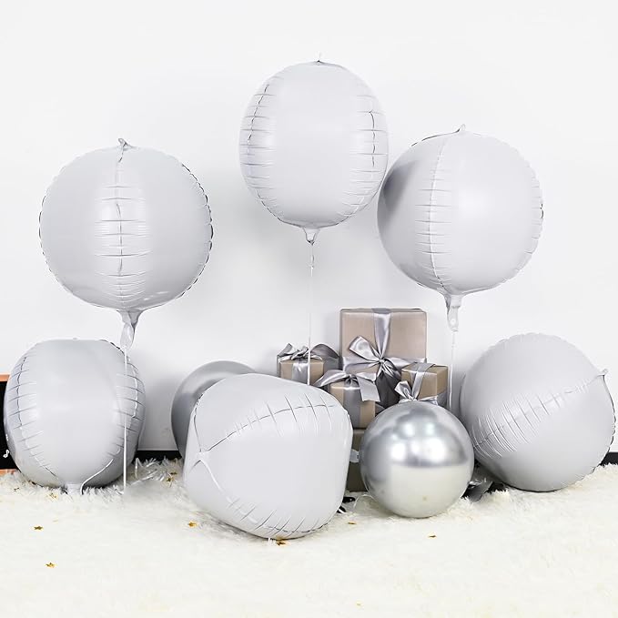 6Pcs White Round Foil Balloons, Giant 4D Round Ball Balloons, 22 Inch Metallic - Image 3