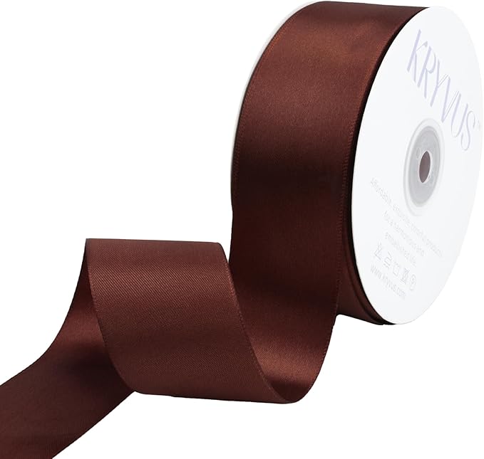 Coffee Brown Satin Ribbon 1-1/2 inch X Continuous 50 Yards, Single Face by Kryvusribbon