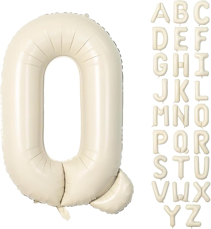 40 Inch Letter Balloons Q, Big Custom A-Z Alphabet Foil Name Balloon Cream White by KAINSY