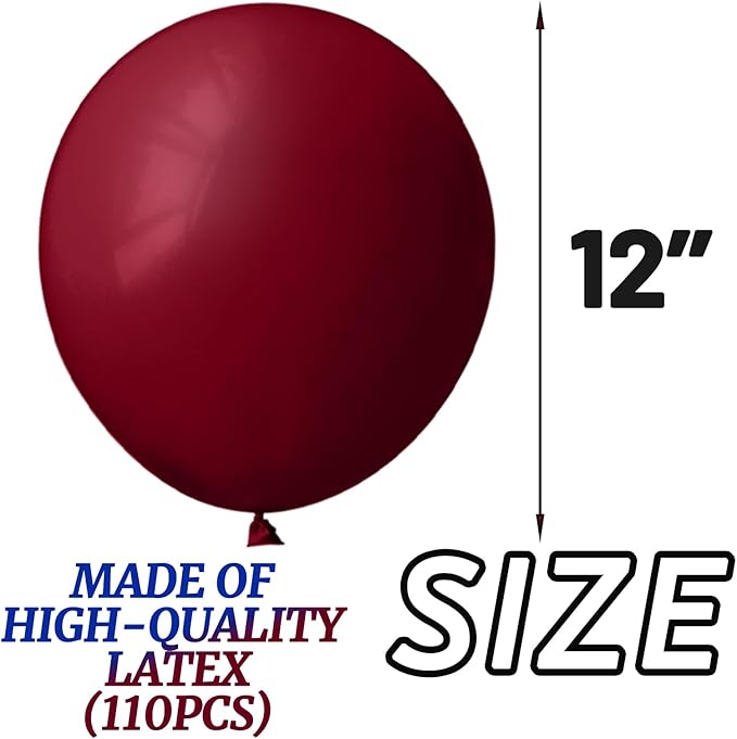 110pcs Burgundy Red Balloon 12 Inch, Burgundy Red Latex Balloons - Image 4