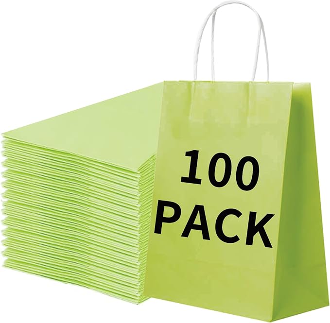 BAG BOX 100 Pack 5.9 * 3.2 * 8.3 Inch Green Gift Bags by BAGBOX