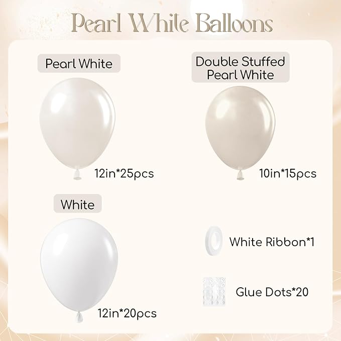 60pcs Double Stuffed Pearl Balloons 12inch, Pearl White Balloons - Image 2