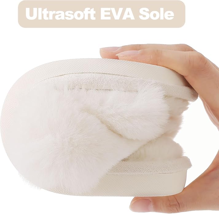 Evshine Women's Fuzzy Slippers Cross Band Memory Foam House Slippers Open Toe - Image 4