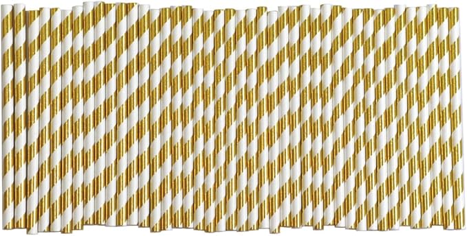 Gold White Stripe Paper Straws by GLUJASBIO
