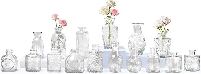 Glass Bud Vase Set of 16, Small Vases by Tivcck